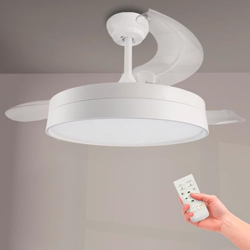 - Ventilador de techo LED White Loki, Temperatura de color regulable, Función Verano/Invierno, 6 velocidades, LM8824