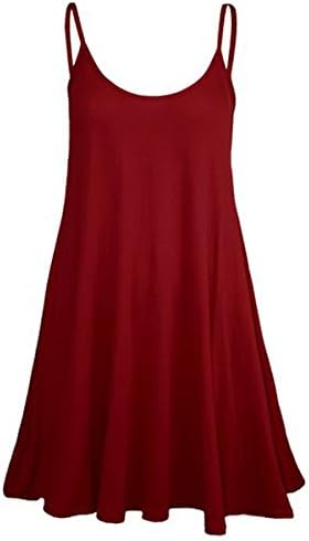 FashionMark Womens Plain Strappy Viscose Jersey Flared Swing Cami Dress Wine