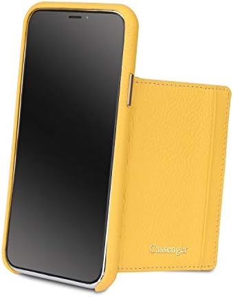 Cassenger Case Compatible with iPhone XR, Genuine Italian Leather Phone Case with Card Slot Holders and Stand Function-Lemon