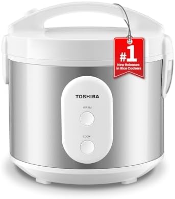 TOSHIBA Rice Cooker & Steamer Simple 5.5 Cup(Uncooked) with Steaming Basket, Removable Non-Stick Inner Pot & Inner Lid, for Soups, Stews, Grains&Oatmeal, One Touch&Keep Warm Function, Silvery White