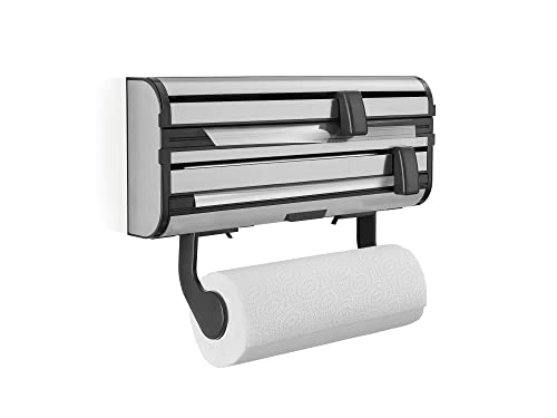 Leifheit Wandrollenhalter Parat Royal 2.0 für 3 Rollen, Küchenrollenhalter für glatte Schnittkanten, Papierrollenhalter für griffbereite Folien, Folienschneider mit messerscharfen Klingen