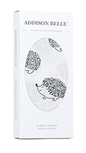 100% Organic Muslin Swaddle Blanket by ADDISON BELLE - Oversized 47 inches x 47 inches - Best Baby Shower Gift - Premium Receiving Blanket (Hedgehog Print)