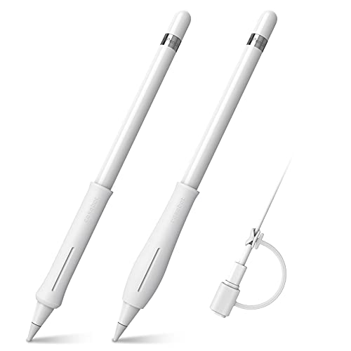 Fintie 2 Pack Silicone Grip Holders Compatible with Apple Pencil (USB-C) & Apple Pencil (1st / 2nd Generation), Ergonomics Protective Skin Sleeve Case Accessories, White