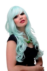 WIG ME UP 285-T5507 Lady Quality Cosplay Wig very long beautiful curling ends straight top fringe bangs light green approx 25inch