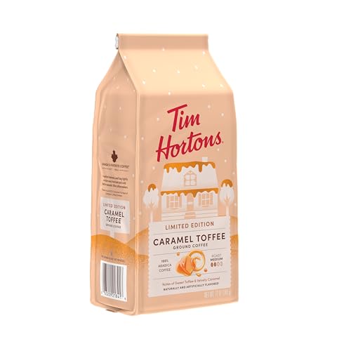 TIM HORTONS 12OZ GROUND BAG, CARAMEL TOFFEE FLAVORED 100% ARABICA COFFEE