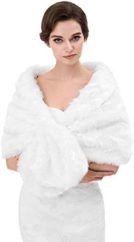 Eslieb Warm Faux Fur Shawl Wrap Stole Shrug Winter Bridal Wedding Cover Up