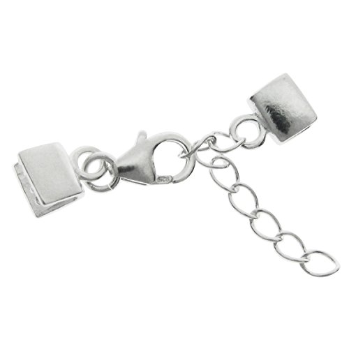 1 set .925 Sterling Silver Leather Ribbon End Crimp Clip Cap Clasp 6.2mm with Lobster Clasp & Extender/Findings/Bright