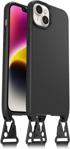 OtterBox Cover React Lanyard con MagSafe per iPhone 14 Plus, Custodia sottile, antishock con cordino a collana, adattabile e intercambiabile, testata MIL STD 810G, Nero-Senza Retail Package