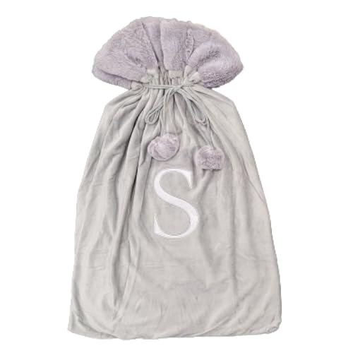 Celebright Christmas Sack with Embroidered Letter 'S' - Festive Holiday Décor for a Memorable Celebration - Faux Fur - Grey