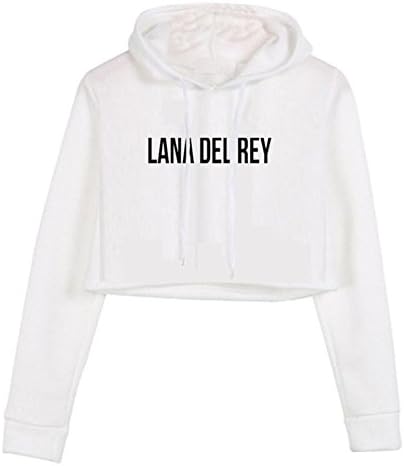 Women Mesh Hoodie Crop top Lana DEL Rey Letters Print Long Sleeve Sweatshirts