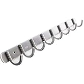 Coat Hook Rack with 8 Round Hooks - Premium Modern Wall Mounted - Ultra durable with solid steel construction, Brushed stainless steel finish, Super easy installation, Rust and water proof