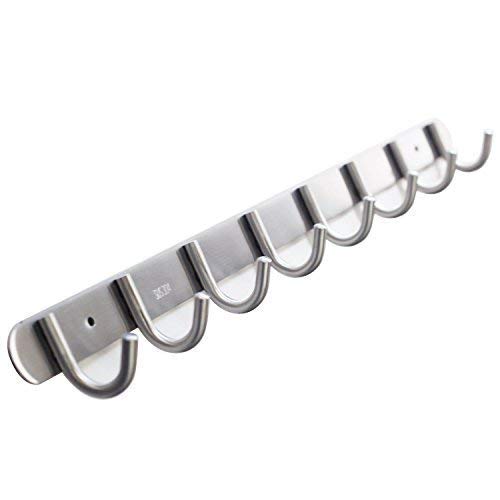 Premium Modern Wall Mounted Coat Rack with 8 Round Hooks - Ultra durable with solid steel construction, Brushed stainless steel finish, Super easy installation, Rust and water proof