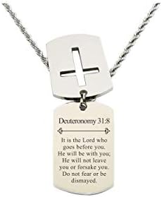 Pink Box Mens Scripture Double Tag Necklace - Deuteronomy 31:8