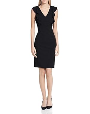 Womens Crepe Ruffled Cocktail Dress