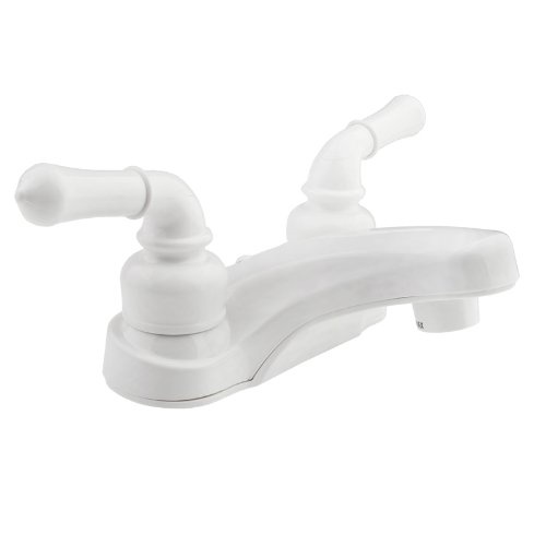 Dura Faucet RV Bathroom Faucet with Arced Spout and Traditional Two Lever Operation for Recreational Vehicles, Travel Trailers, Motorhomes, and 5th Wheels (White)