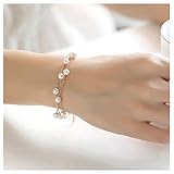 Wedding Charm Rose Gold Stackable Imitation Pearl Strand Anklet Link Chain Bracelet Bangle for Bridal