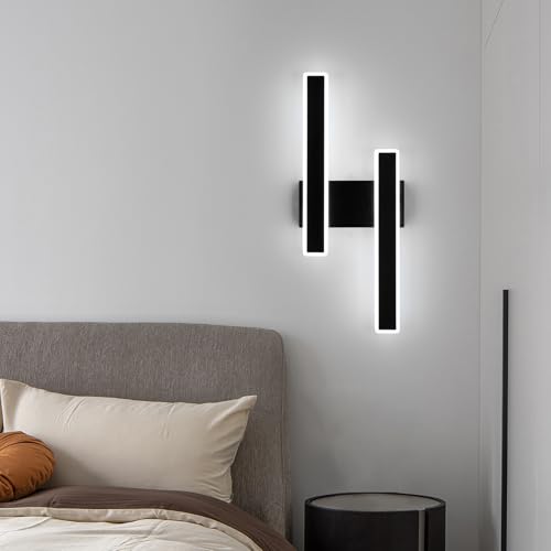DELIPOP Indoor LED Wall Light, 32 W 4000 LM Modern Black Wall Lamp, 3 Temperature Colours Wall Lamp for Bedroom Living Room Hallway Stairs
