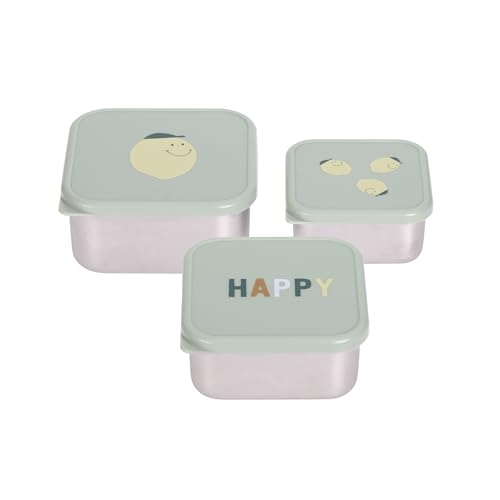 LAESSIG Childrens Snack Box Set of 3 Stainless Steel Happy Fruits Lemon