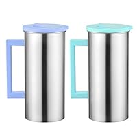 VANKOA Stainless Steel Pitcher With Lid and Spout [61 Ounce/Green & Blue, 2-Pack] Great for Homemade Juice & Iced Tea or for Glass Milk Bottles