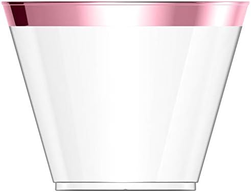 100 Pink Plastic Cups 9 Oz Pink Rimmed Tumblers Clear Plastic Cups Disposable Cups for Wedding Party