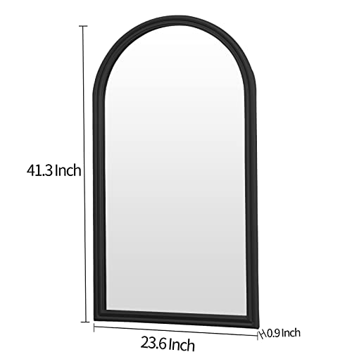 POZINO Arched Wall Mirror, Black Arch Mirror Decor, Bathroom Mirrors for Wall, Mantel Decorative Mirror, Wall Mounted Mirror with Aluminum Alloy Frame for Bedroom Living Room Entryway, 43.3x23.6 Inch