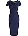 MUXXN Women's 1950s Vintage Short Sleeve Pleated Pencil Dress(M,Blue)