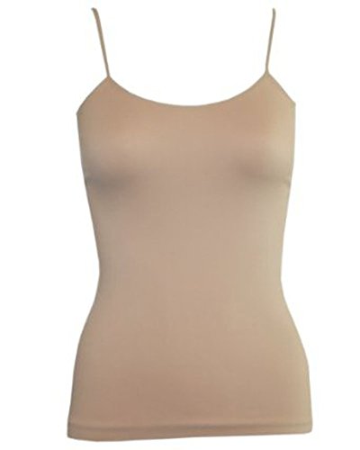 Active USAPlain Long Spaghetti Strap Tank Top Camis Basic Camisole Cotton, Beige/Nude, L