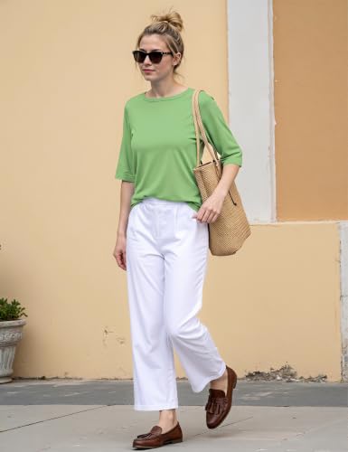 Totatuit Women's Basic Stretch Boat Neck 3/4 Sleeve T-Shirt | Daily Style, Casual Wear, Versatile Match