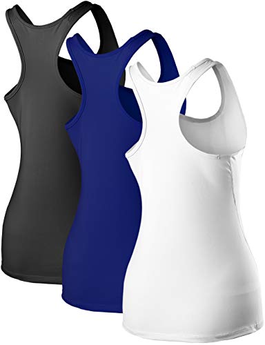 Fastorm Women's 3 Pack Running Tank Tops for Women Active Racerback Dry Fit Tank Top Black-White-CBlue S