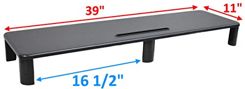 Adjustable XL Dual Monitor Stand - Big 39" Long by 11" Deep. Ample Space for 2 Monitors or Printer, Books & More. Riser for Ultimate Storage Organization with Slot for Phone or Tablet