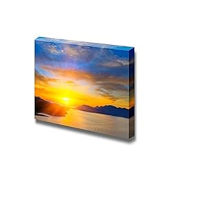 Canvas Prints Wall Art - Sunset Over Mediterranean Sea | Modern Wall Decor/Home Decoration Stretched Gallery Canvas Wrap Giclee Print. Ready to Hang - 12" x 18"