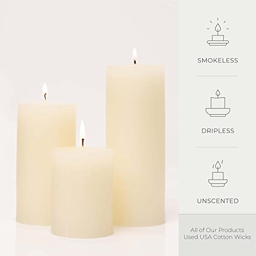 BASK Mottled Pillar Candles Unscented Ivory Pillar Candles Set of 3