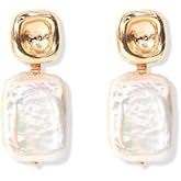 BEMDOFIG Baroque Pearl Earrings 18K Gold Plated Drop Dangle Earrings for Women Freshwater Pearl Earrings Daily Jewelly for Women