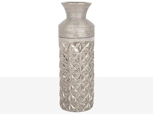 FLORERO CERAMICA PLATEADO