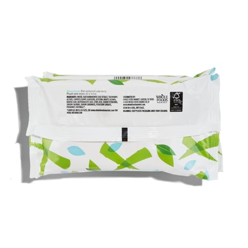 365 by Whole Foods Market, Plant-Based Flushable Wipes, Aloe & Green Tea Scent, 42 Count (Pack of 3)