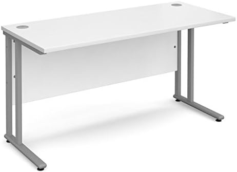 Relax Office Furniture Corfield 1400mm Writing Work Table, Laptop Workstation Tidy Office Desks for Home with Silver Leg Frame-White Finish