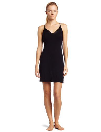 Calvin Klein Women's Essentials Satin V-Neck Chemise, Black, Small