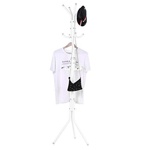 Ausla Coat Rack Stand, Hat Rack Coat Tree Metal Clothes Rail Stand Hall Tree Standing with 10 Hooks for Bedroom Hallway Office Entryway 174cm(White)