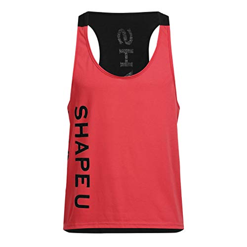 Ximandi Men's Sleeveless Tank Top Tee Shirt Bodybuilding Sport Fitness Vest Red