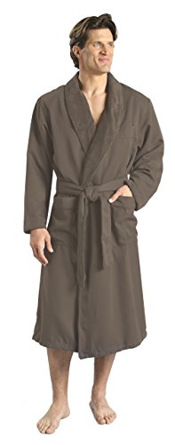 Monarch/Cypress Plush Lined Microfiber Spa Robe - Unisex Luxury Hotel Bathrobe in Mocha/XL
