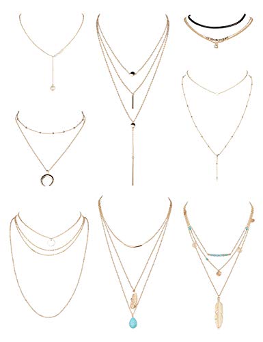 YADOCA-8-13-Pezzi-Collana-Donna-Multistrato-Moda-Sexy-Collanas-con-Stelline-Luna-Turchese-Piumaset-Collane-Donna-Girocollo-Ragazze-Argento-Oro