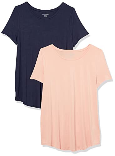 Amazon Essentials Women's Short-Sleeve Scoopneck Tunic Tops, Pack of 2, Navy/Co…