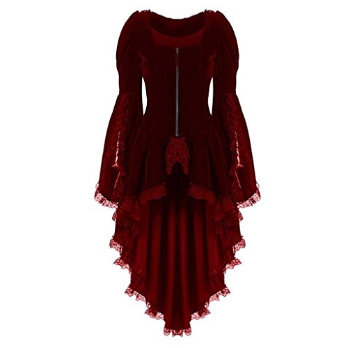Aunimeifly Ladies Long Sleeve Waist Lace Panel Tuxedo Women Vintage Lace Stitching Jacket Zip Overcoat Red