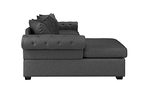 Modern Large Tufted Linen Fabric Sectional Sofa, Scroll Arm L-Shape Couch (Dark Grey) - Thumbnail 2