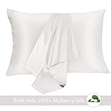 JOGJUE Silk Pillowcase for Hair and Skin 2 Pack 100% Mulberry Silk Bed Pillowcase Hypoallergenic Soft Breathable Both Sides Silk Pillow Case with Hidden Zipper, Standard Size Pillow Cases (White)