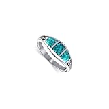 925 Sterling Silver Turquoise Gemstone Chip inlay 7mm Southwestern Style Band Ring Size 3.5 to 10