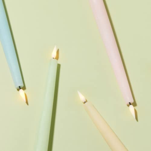Flameless Taper Candles, Pastel Colored 6 Pack, Assorted Color, 9 Inch Candlesticks with