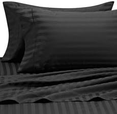 ELEGANCE Olympic 600TC Stripe Egyptian Cotton Bed Sheet set Queen - Black