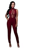 Women's Sexy Sleeveless Clubwear Bodycon Long Jumpsuit Rompers Wine XL