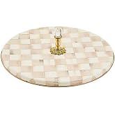 MACKENZIE-CHILDS Cheese Course, Brown-and-White Mocha Check | Hand-painted design, made from enameled steel, decorative serving board for charcuterie, 14.5" dia. x 4.5" H